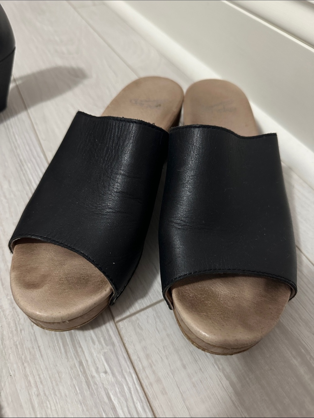 Dansko Black Leather Slide Mules